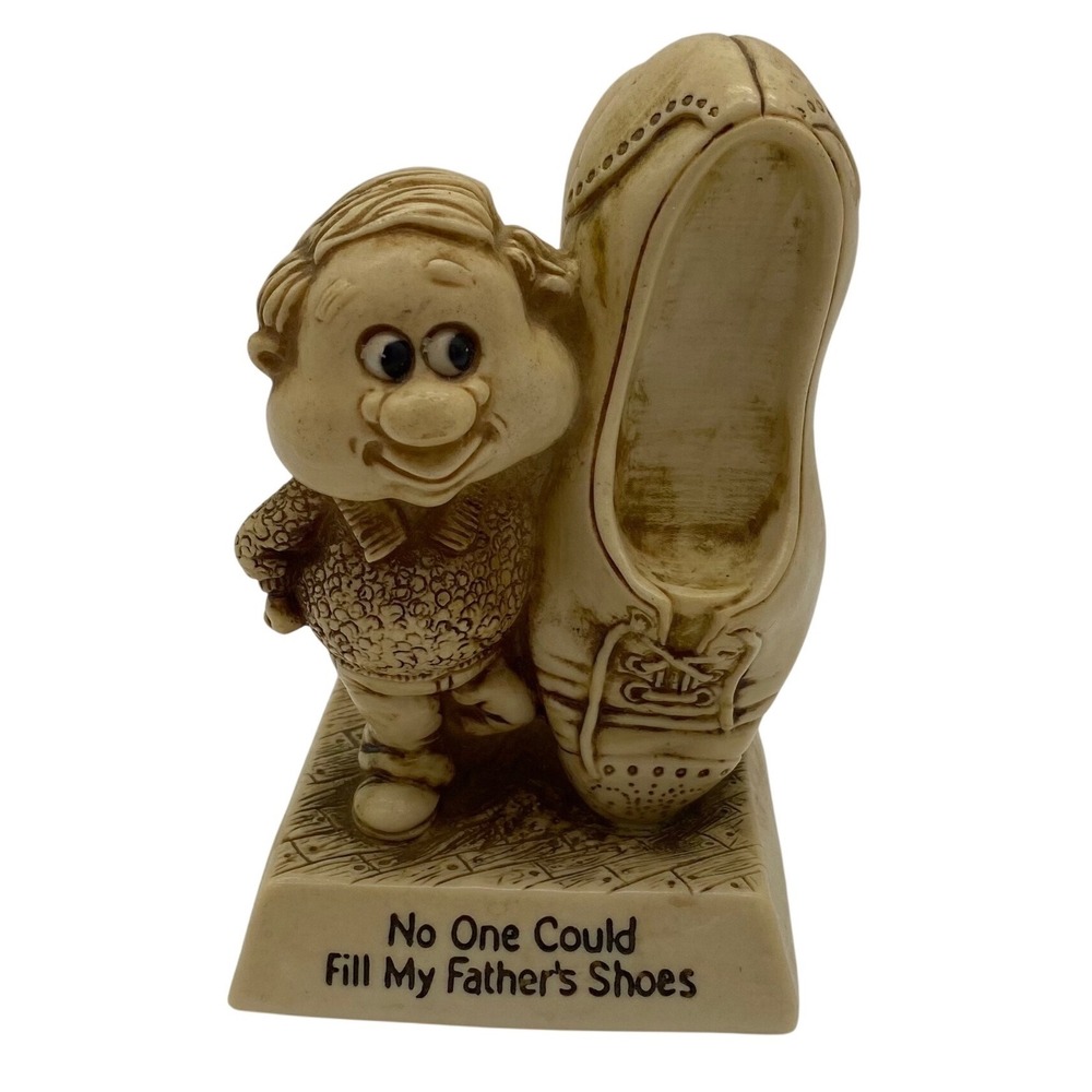 Russ Berrie Figurine No One Could Fill My Fathers Shoes 9245 Cream Vintage 1977